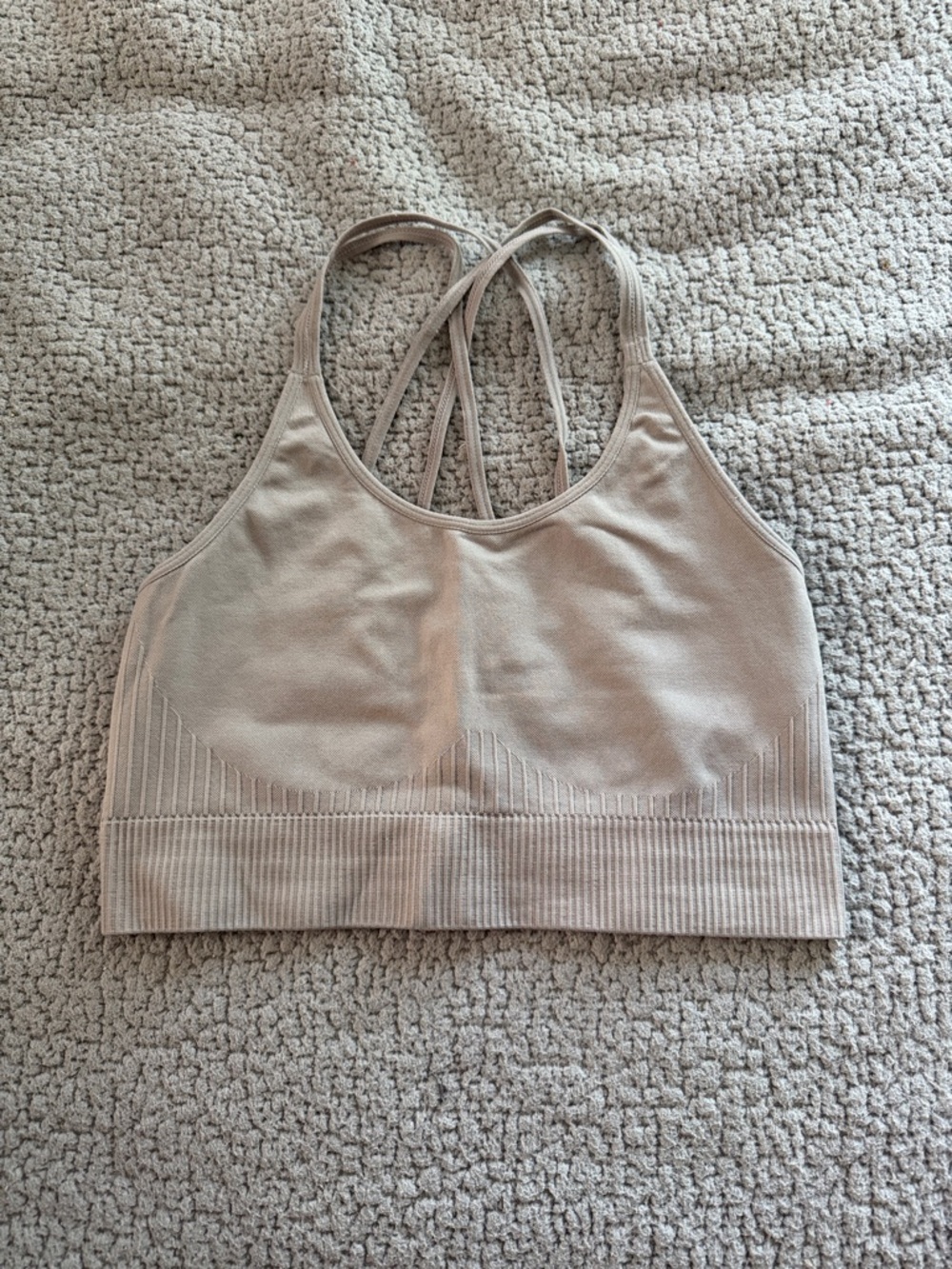 Seamless Strappy Light Gray Sports Bra